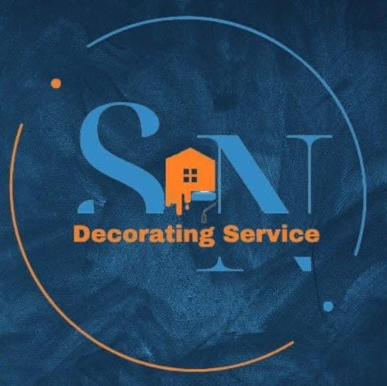SN Decorating Service logo: an SN monogram with an orange house and paint roller